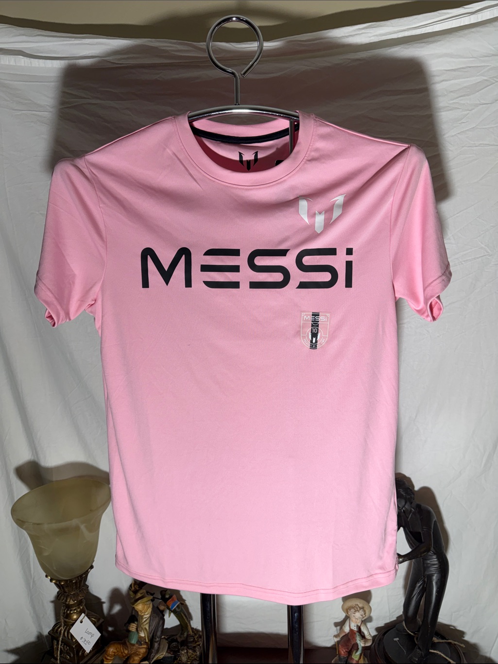 Messi Men's Pink Logo Short Sleeve Tee Crew Neck Casual Shirt